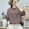Camisa de manga larga de gasa de algodón de doble capa con estampado floral para mujer, nueva colección otoño 2026, estampado artístico vintage, algodón puro, camisa holgada