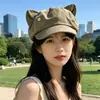 Sombrero Octagonal Delgado con Orejas de Gato y Forma de Nube para Mujer, Estilo Japonés, Suave y Versátil, Adelgazante, Boina Sombrero con Protección Solar para Salidas