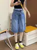 Elegantes shorts de mezclilla de cintura alta para mujer, estilo fino de verano, corte holgado, adelgazantes, pierna ancha, pantalones de longitud media
