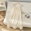 Pijama para Mujer Verano Algodón Puro Gasa Tirantes Camisón 100% Algodón Lindo Falda de Longitud Media Ropa de Casa Estilo Coreano Camisón para Mujer