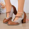 Nuevo estilo de comercio exterior, zapatos planos Mary Jane con cordones talla grande para mujer, con diseños de bloques de color, punta poco profunda, tacones gruesos y detalles de hebilla