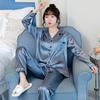 Pijama de Seda Talla Grande para Mujer Primavera y Otoño Estilo Coreano Casual Cardigan de Solapa Pequeña Ropa de Casa Manga Larga Traje Dulce 5XL