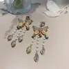 Nuevos Pendientes Versátiles de Estilo Étnico con Borla de Diamante Verde Brillante y Mariposa Estilo Chino Pendientes Joyería para Mujeres