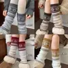 Perneiras de Tricô Fair Isle Retrô Nórdico para Mulheres Outono Inverno Espessadas Quentes Meias Felpudas Coberturas para Panturrilha Meias para Pernas