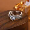 Anillo de Comercio Exterior Transfronterizo con Diamantes Completos, Piedra Grande al Descubierto, Anillo de Compromiso de Circonita, Anillo Clásico de Seis Garras con Diamantes Completos Giratorios