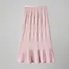 Falda vintage negra estilo francés de cola de pez con cintura elástica, volantes plisados segmentados, de longitud media, adecuada para ir al trabajo