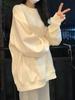 Sudadera Ins de Color Sólido sin Capucha con Cuello Redondo para Mujer Primavera y Otoño Oversize Abrigo Delgado Estilo Coreano Moda Holgada Top Perezoso