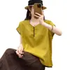 Camiseta de Verão Novo Estilo para Mulheres, Cor Sólida, Caimento Solto, Emagrecedora, Gola Redonda, Manga Curta, Pulôver, Design Curto, Top Juvenil