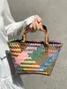 Sacola de Ombro Rattan Sintético Grande Capacidade Retro Sacola Tote Bolsa Tote Tecida à Mão Lembrança do Festival do Meio Outono Bambu Sintético