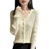 Terciopelo amigable con la piel 2026 transfronterizo otoño e invierno nuevo suéter de punto base cárdigan suéter para mujer suelto con volantes y cuello en V