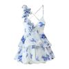 Estilo Europeo y Americano Moda Femenina Trendy Versátil Sexy Cuello en V Cintura Ceñida Vestido de Tirantes Tridimensional