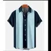 Camisa Casual Simple de Manga Corta para Hombre Europea y Americana Transfronteriza Costura a Rayas Impresión Digital 3D Cuello Camisero Todo Fósforo