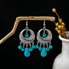 Pendientes Retro Étnicos Europeos y Americanos de Turquesa Azul con Diseño de Anillo Hueco, Colgantes de Borla Floral de Gama Alta, Pendientes Exagerados de Gota de Agua