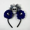 Nueva diadema de Halloween de flores artificiales europeas y americanas, diadema de calavera de terror, fabricantes mayoristas de tocados para fiesta de Halloween