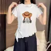 Camiseta de Viscose Estampada Estilo Coreano para Mulheres, Novo Design de Verão 2026, Top Versátil Único Assimétrico de Manga Curta