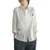 Nueva Colección Primavera 2022: Camisa de Algodón Elegante y Sencilla para Mujer, Manga Larga, Holgada, Versátil Blusa Bordada con Flores