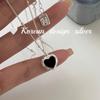 Colar Elegante de Prata de Lei S925 com Design de Joia no Estilo Dongdaemun da Coreia do Sul, Coração com Esmalte Preto Gotejado, Classy