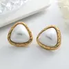 Pendientes de Botón Geométricos Retro de ABS con Perlas de Imitación, Pendientes Metálicos de Alta Gama para Mujer, Pendientes Sencillos y Versátiles para el Día a Día con Estilo Elegante