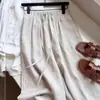 Pantalones de Lino Natural de Cintura Alta Pierna Ancha para Mujer Estilo Perezoso Holgado Caído Rectos Delgados Casual Pantalones Yamamoto