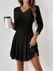 Vestido Popular Transfronteiriço, Vestido de Outono Europeu e Americano para Amazon, Estilo Evasê, Mangas Longas de Tricô, Estilo Elegante e Gracioso