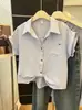Camisa Polo Azul de Manga Curta para Mulheres Verão Novo Solta Slim Pequena com Mangas Curtas Top Curto Chique Rejuvenescedor
