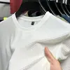 2026 Camiseta Lisa de Manga Corta y Cuello Redondo Tejido Waffle de Moda Nueva Camiseta de Malla de Verano para Hombre Ropa de Verano Seda de Hielo