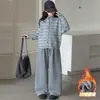 Conjunto Feminino com Forro de Lã Outono Inverno 2026 Novo Estilo Coreano Moda Menina Suéter Cardigan Listrado Roupas de Inverno para Crianças