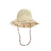 2026 Novo Estilo Estilo Hyuna Chapéu de Palha com Contas de Madeira Coloridas Guarda-Sol Chapéu de Pescador com Aba Larga para Mulheres, Chapéu Dobrável para Proteção Solar na Praia