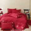 100S Nuevo Estilo Chino Rojo Grande Bordado Ropa de Cama para Boda Juego de Cuatro Piezas de Algodón Puro Algodón Puro Juego de Regalo para Boda de Recién Casados