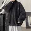 Jaqueta de Lã de Cordeiro e Algodão para Homem, Manga Longa, Estilo Hong Kong, Tendência, Corte Solto, Casaco de Algodão para Estudante, Forrado com Fleece, Espessado, Estilo Inverno, Gola Alta