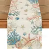 Camino de mesa de verano superventas transfronterizo, material de lino con conchas de playa oceánica soleada, decoración de mesa de restaurante, mantel de verano