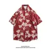 Camisa de Manga Curta Masculina e Feminina Estilo Hong Kong Retro Estampada Verão Fina Drapeada Bonita Casual Jaqueta de Meia Manga Tendência