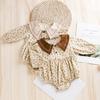 Enterizo para Bebé Estilo Coreano Ropa Nueva de Manga Larga para Niñas con Cuello de Muñeca y Estampado Floral Pequeño, Mameluco para Bebé de Manga Corta