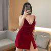 Talla Extra Bata de Noche Carnaval Navideño Talla Grande Lencería Sexy Falda de Tirantes de Terciopelo Dorado Falda Corta Súper Atrevida Ropa de Casa Sexy