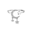 Novo anel de estrela, lua e diamante estilo coreano ajustável, não desbota, simples, luxo leve, de alta qualidade, nicho, para mulheres