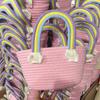 Bolso de mano de cuerda de algodón, bolso arcoíris, moderno, sencillo, fresco, dulce, para vacaciones, viajes, bolso tejido, regalo de acompañamiento.