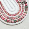 Pulseira Pedra Colorida de Chuva [Flor de Pessegueiro da Primavera] Retro Rosa Suave Verde Fresco Natural Colar de Contas Joias Contas Soltas