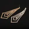 Pendientes de Moda con Forma de Rombo de Comercio Exterior, Pendientes Largos Completamente de Diamante para Mujer, Joyería para Orejas Sexy de Club Nocturno Europeo y Americano E421