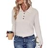 Amazon Transfronterizo 2024 Otoño Camiseta Textura Hebilla Jersey Top Color Sólido Suéter de Punto Solapa Ropa de Mujer