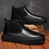 Botas de cuero de caña alta sin cordones para hombre, botines negros de moda, botas de trabajo de suela gruesa, versátiles para el uso diario