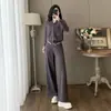 Conjunto Casual de Alta Qualidade Estilo Europeu para Mulheres, Novo Estilo Outono 2026, Conjunto de Tricô Falso de Duas Peças com Mangas Longas e Calça de Barra Larga
