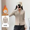 Chamarra de Yoga con Forro de Polar Cuello Alto Cremallera Caliente Ropa de Fitness Otoño Invierno Adelgazante Manga Larga Chamarra Deportiva para Correr Top para Mujer