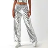 24 Pantalones Casuales de Explosiones Transfronterizas para Hombres y Mujeres Cuero Patentado Bronceado Pantalones de Fiesta Hip-Hop Callejero Pantalones Sueltos