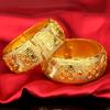 Joyería de Jade para Boda Nupcial, Pulsera Gruesa de Tres Oros de Oro Genuino con Patrón de Dragón y Fénix, Oro de Arena de Cobre de Imitación, Pulsera Versátil de Lujo Ligero