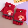 Guantes de invierno para niños de 0 a 4 años, cálidos, lindos, de dibujos animados, para niños y niñas, engrosados, de lana para niños, con tapa abatible, de medio dedo