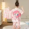 Pijamas para Niñas, Traje de Tres Piezas de Pantalones Cortos y Pantalones Cortos Finos de Seda de Hielo de Verano para Niños, Linda Princesa, Niña Súper Linda