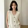 Chaleco suéter de punto sin mangas estilo coreano, mullido, top para mujer, estilo corto para otoño e invierno