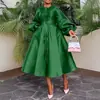 Comércio Exterior Transfronteiriço Europeu e Americano Roupas Novos Produtos Cor Pura Brilhante Solto Botão Manga Lanterna Vestido