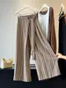 Pantalones de Pierna Ancha con Rayas Verticales de Seda Helada de Moda para Mujer, Nuevo Diseño de Verano con Cordón, Cintura Alta, Adelgazantes, Caída Suelta, Pantalones Largos Casuales, Tendencia