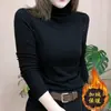 Camiseta de manga larga para mujer con cuello semi-alto, terciopelo alemán de doble cara, nuevo estilo otoño e invierno, top que cubre el abdomen, camiseta básica elegante y femenina